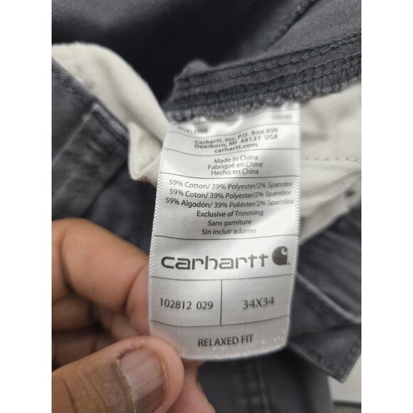 Carhartt Full Swing Pants Mens 34x34 Gray Relaxed Fit Work Utility Stains 102812 - Picture 7 of 9